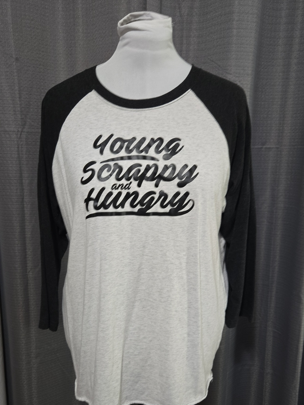 Young Scrappy and Hungry Raglan Long Sleeve Tee - Black & Gray